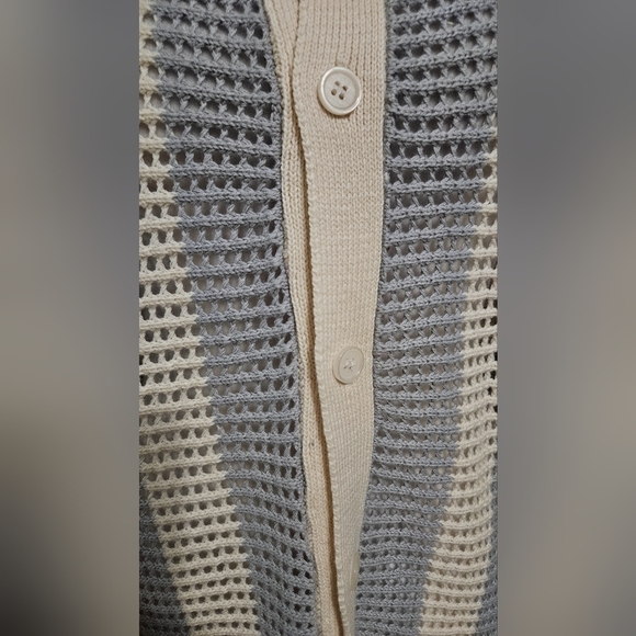 MASSIVE LUXURY Crochet OpenKnit ShortSleeve Button Shirt.Blue/cream Stripe L NWT - Picture 5 of 12